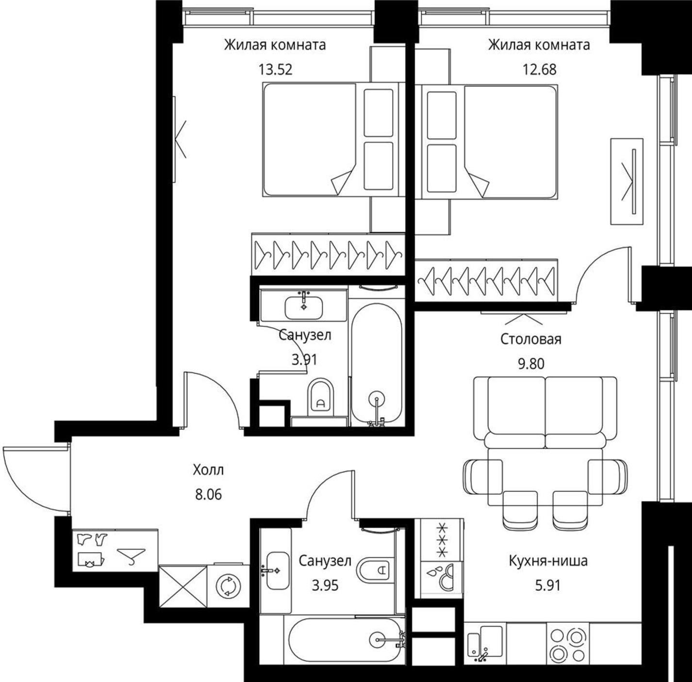 3-комнатная квартира с отделкой в ЖК Метрополия на 29 этаже в 1 секции. Сдача в 3 кв. 2024 г.