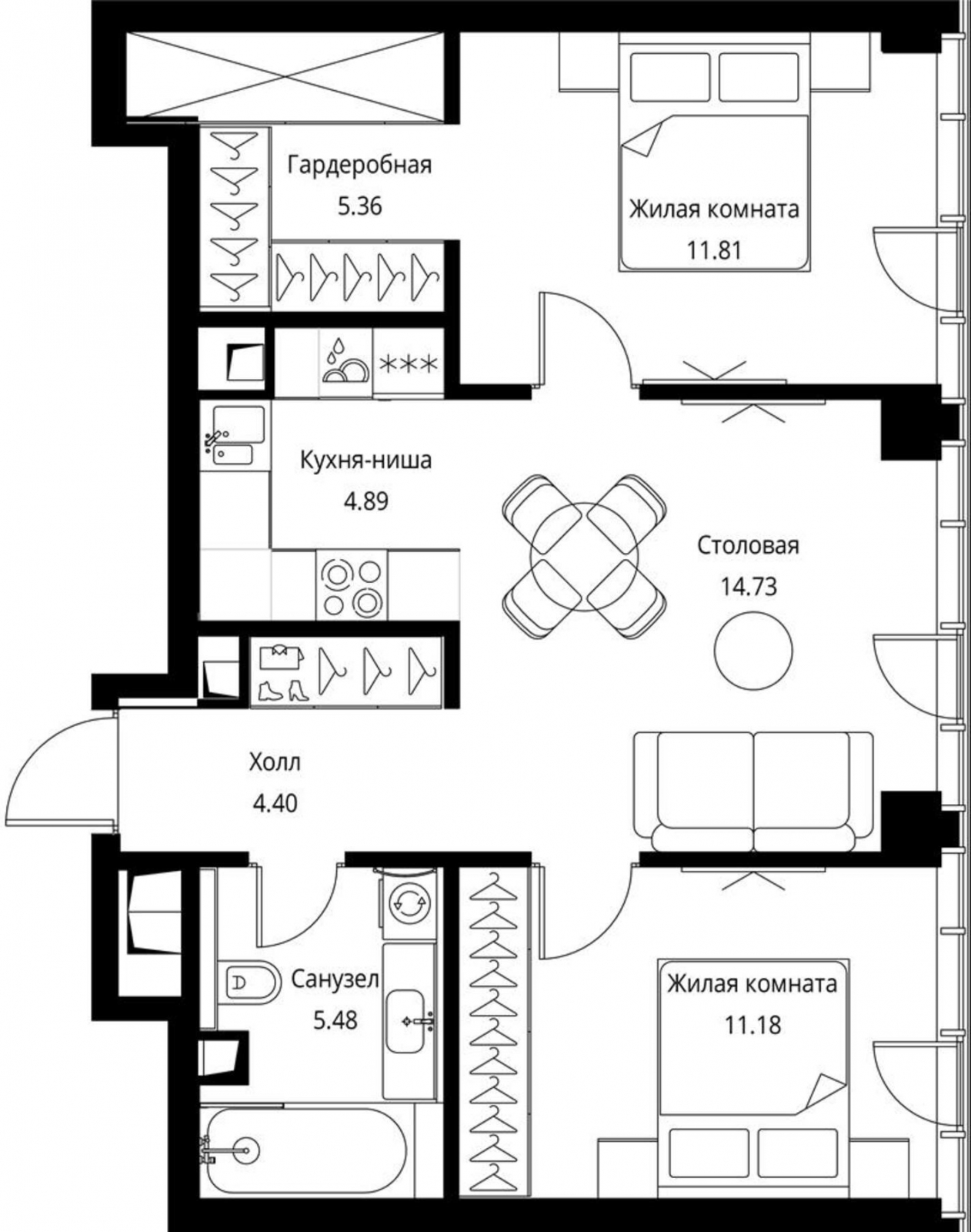 2-комнатная квартира с отделкой в ЖК Бунинские кварталы на 9 этаже в 7 секции. Сдача в 2 кв. 2026 г.