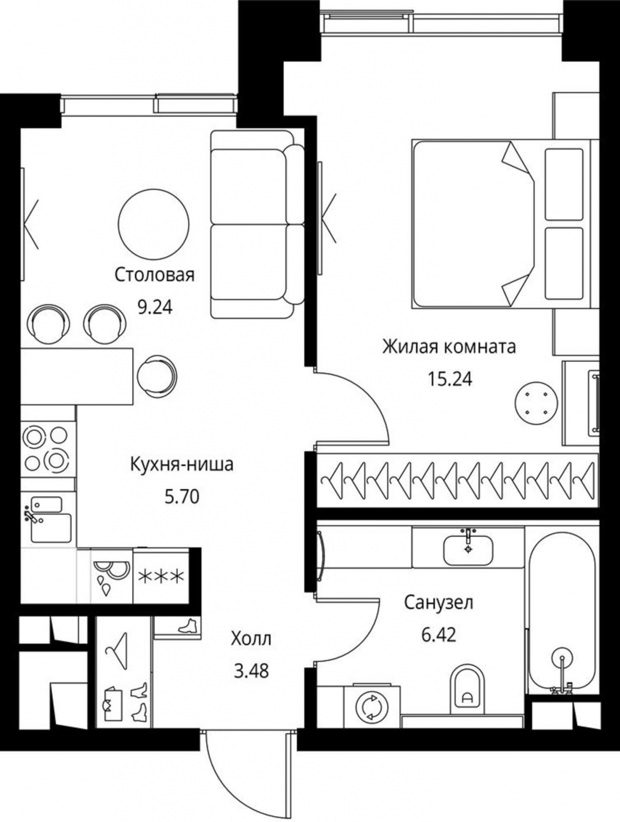 1-комнатная квартира (Студия) в ЖК HighWay на 3 этаже в 4 секции. Сдача в 4 кв. 2023 г.