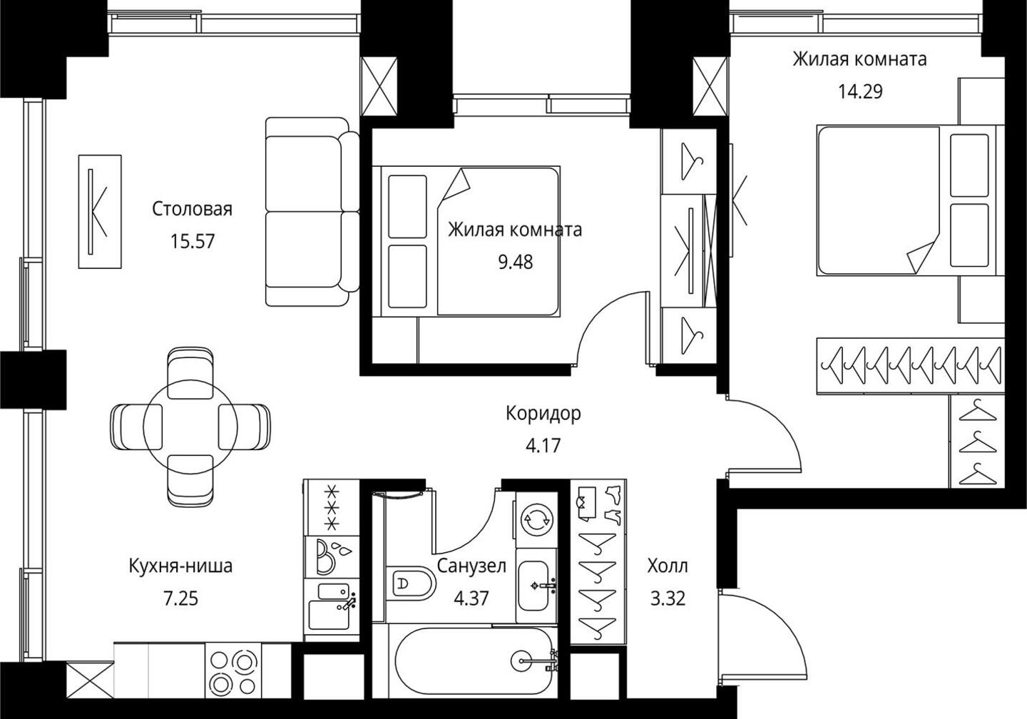 3-комнатная квартира с отделкой в ЖК City Bay на 41 этаже в 1 секции. Сдача в 3 кв. 2026 г.