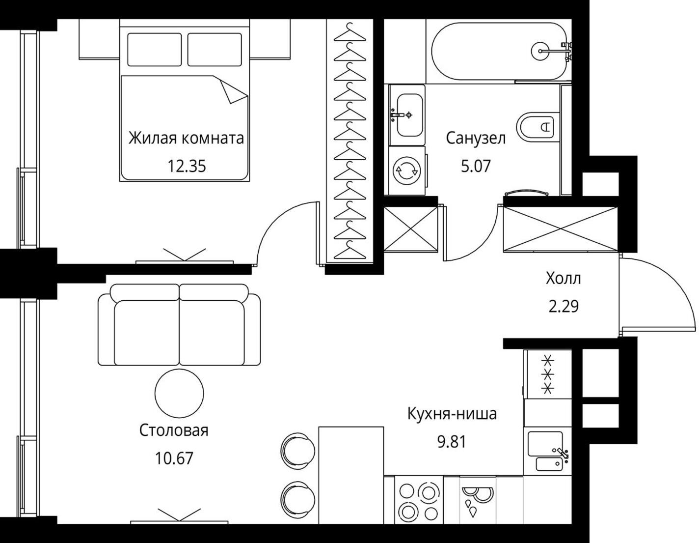 1-комнатная квартира (Студия) в ЖК HighWay на 2 этаже в 8 секции. Сдача в 4 кв. 2023 г.