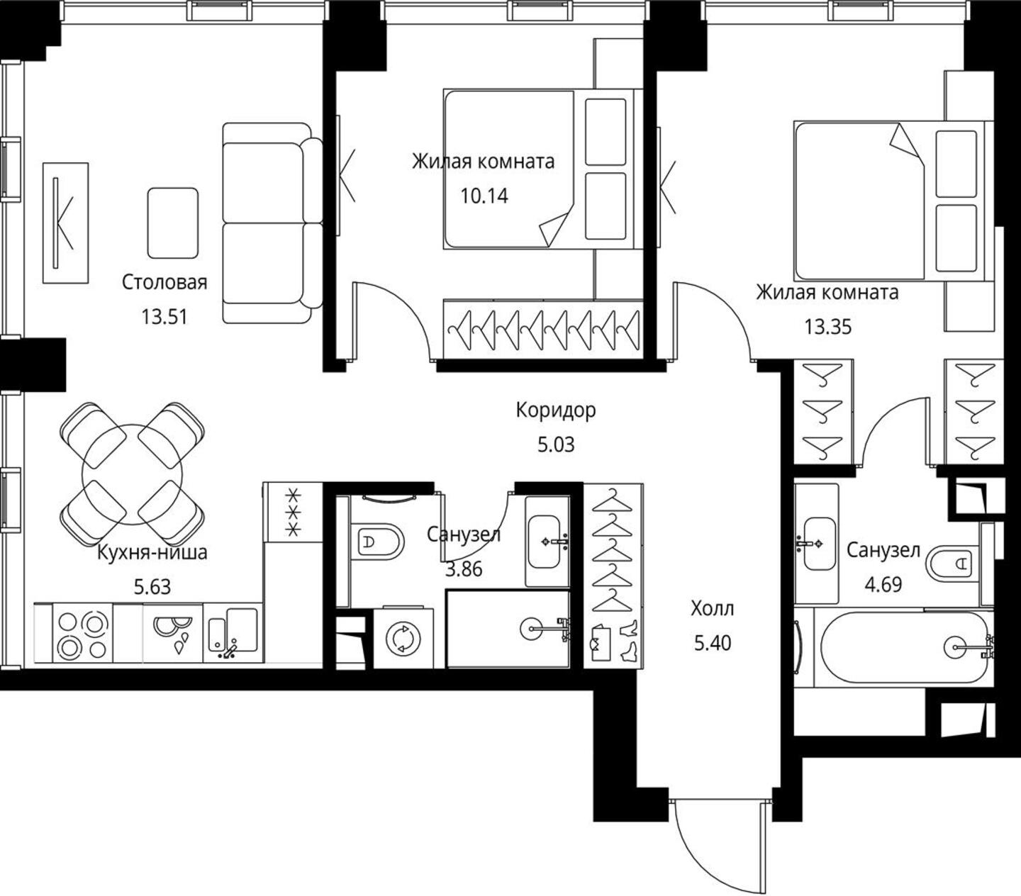 4-комнатная квартира с отделкой в ЖК Бунинские кварталы на 6 этаже в 1 секции. Сдача в 2 кв. 2026 г.