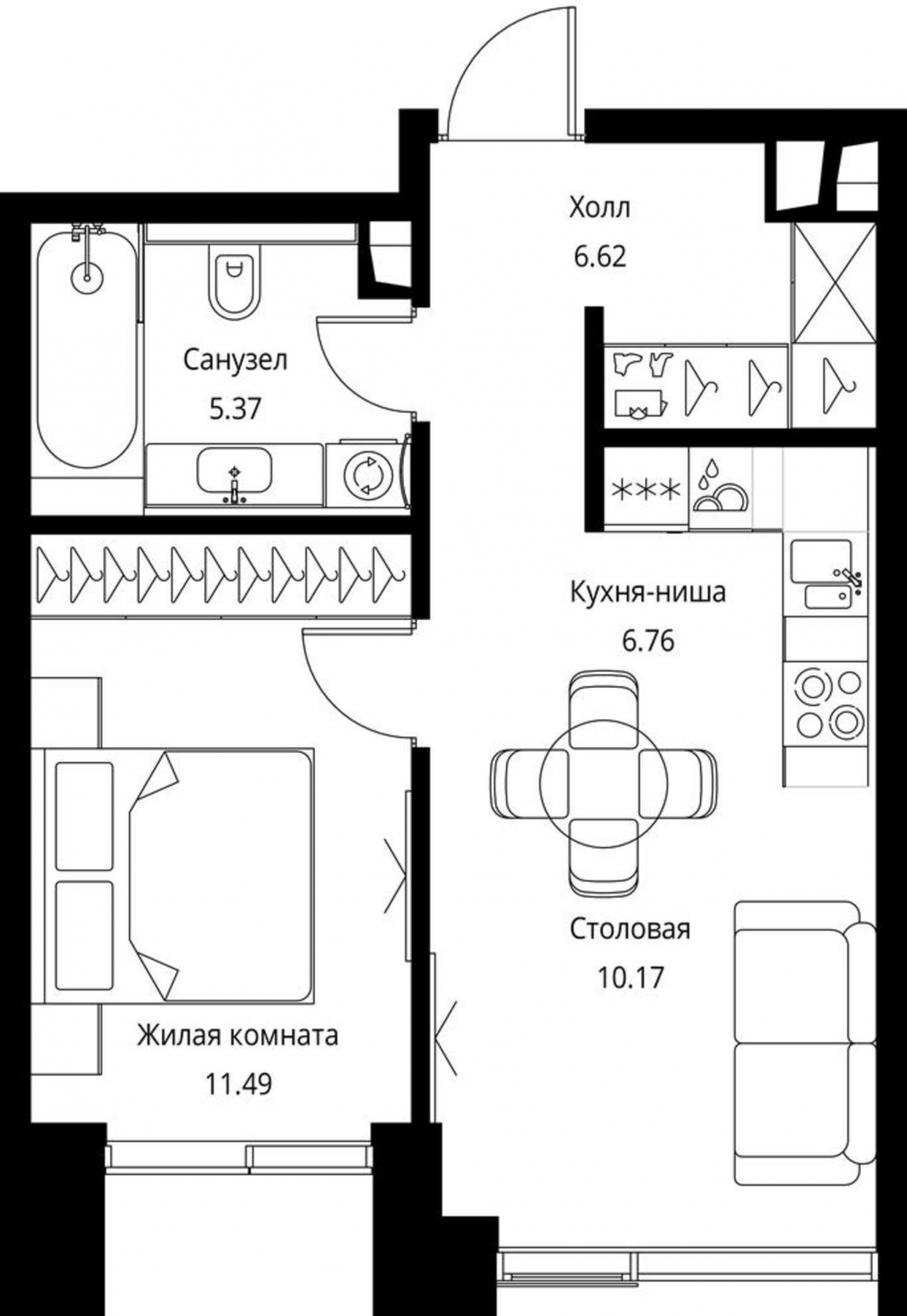 1-комнатная квартира (Студия) в ЖК Тринити-2 на 3 этаже в 7 секции. Сдача в 3 кв. 2023 г.