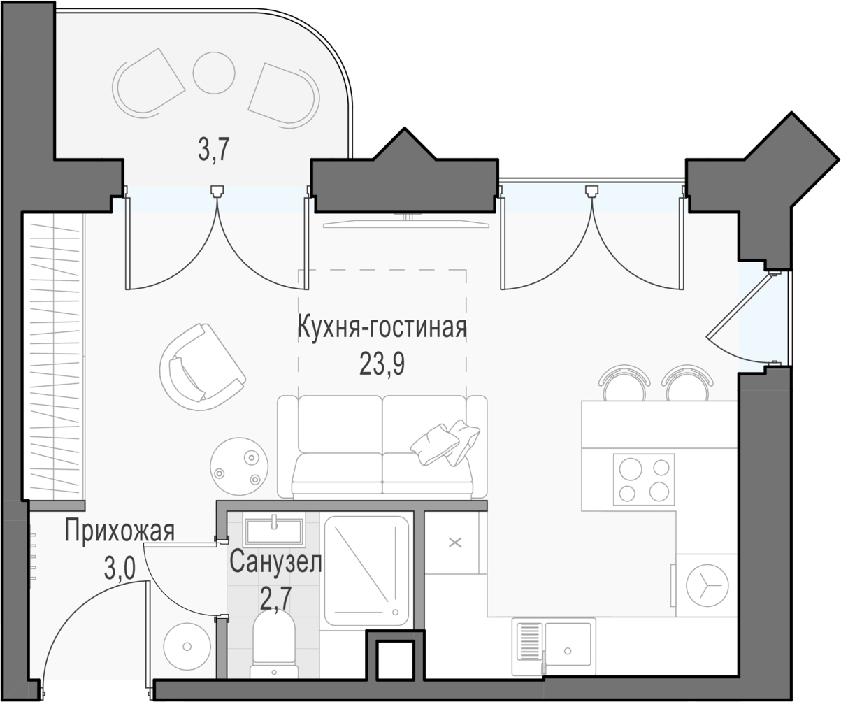 2-комнатная квартира с отделкой в ЖК City Bay на 23 этаже в 1 секции. Сдача в 3 кв. 2026 г.