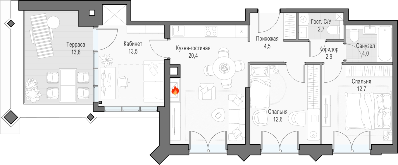 1-комнатная квартира с отделкой в ЖК City Bay на 13 этаже в 1 секции. Сдача в 4 кв. 2023 г.