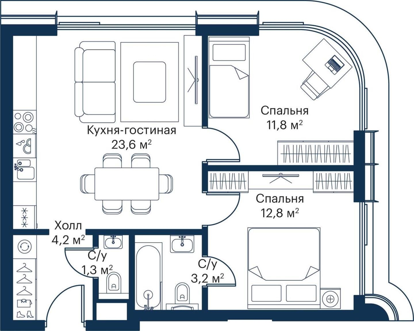 1-комнатная квартира с отделкой в ЖК Дом Достижение на 14 этаже в 6 секции. Сдача в 3 кв. 2023 г.