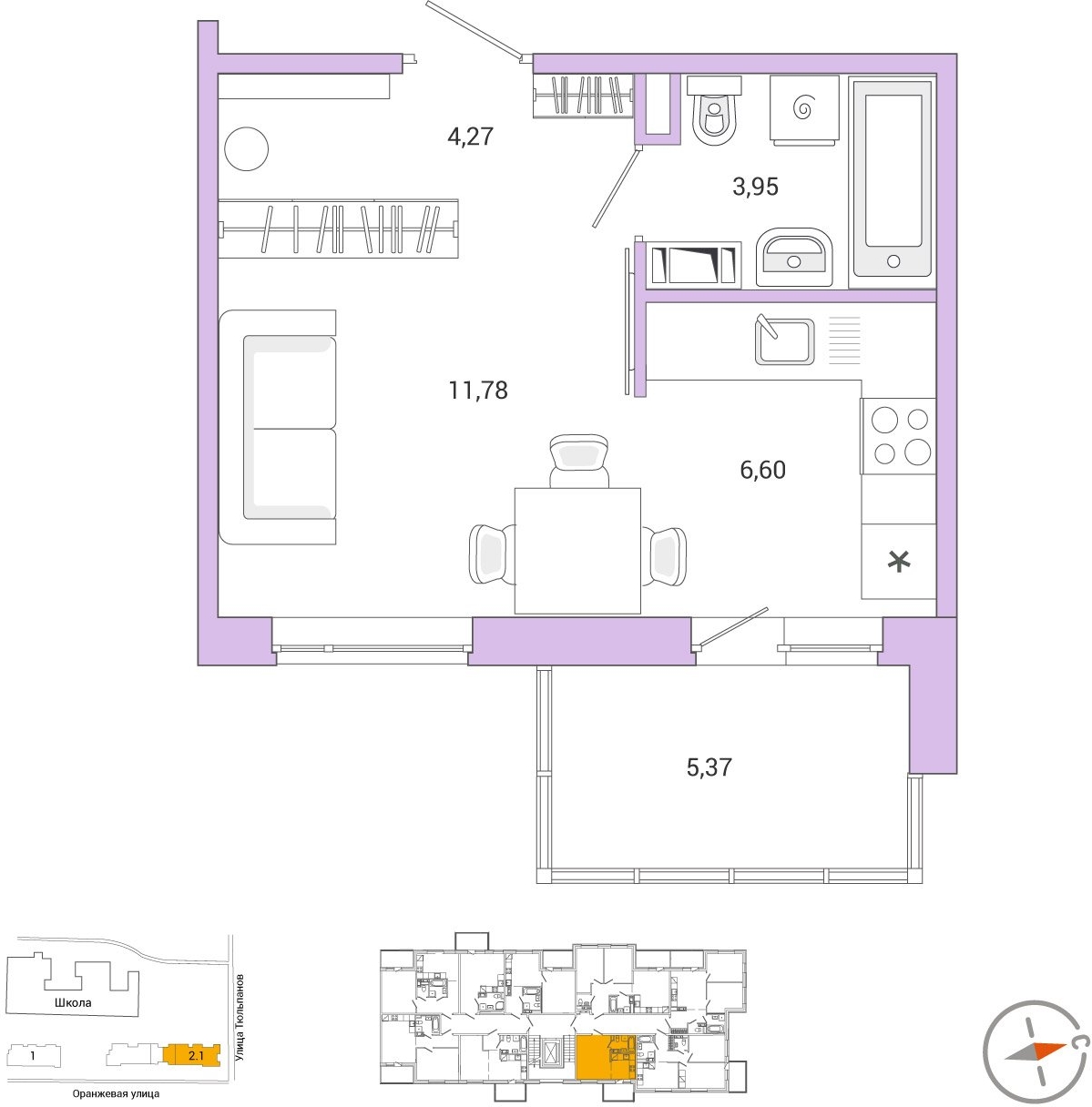 1-комнатная квартира с отделкой в ЖК City Bay на 14 этаже в 1 секции. Сдача в 3 кв. 2026 г.