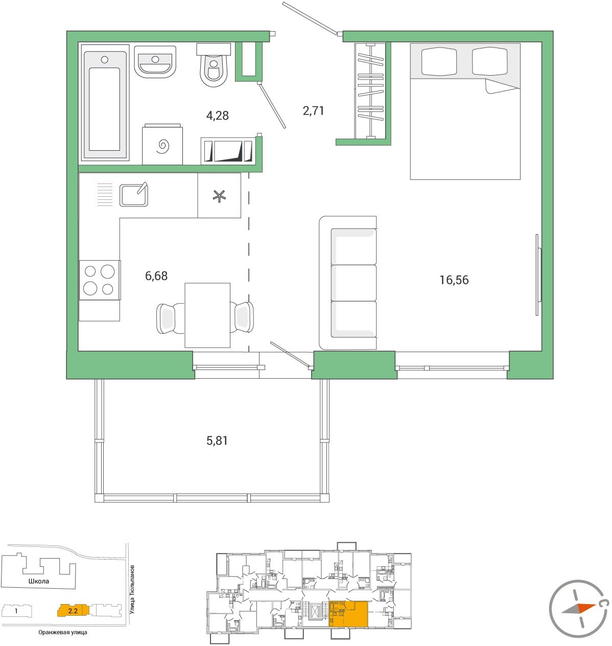 1-комнатная квартира с отделкой в ЖК City Bay на 18 этаже в 1 секции. Сдача в 4 кв. 2023 г.
