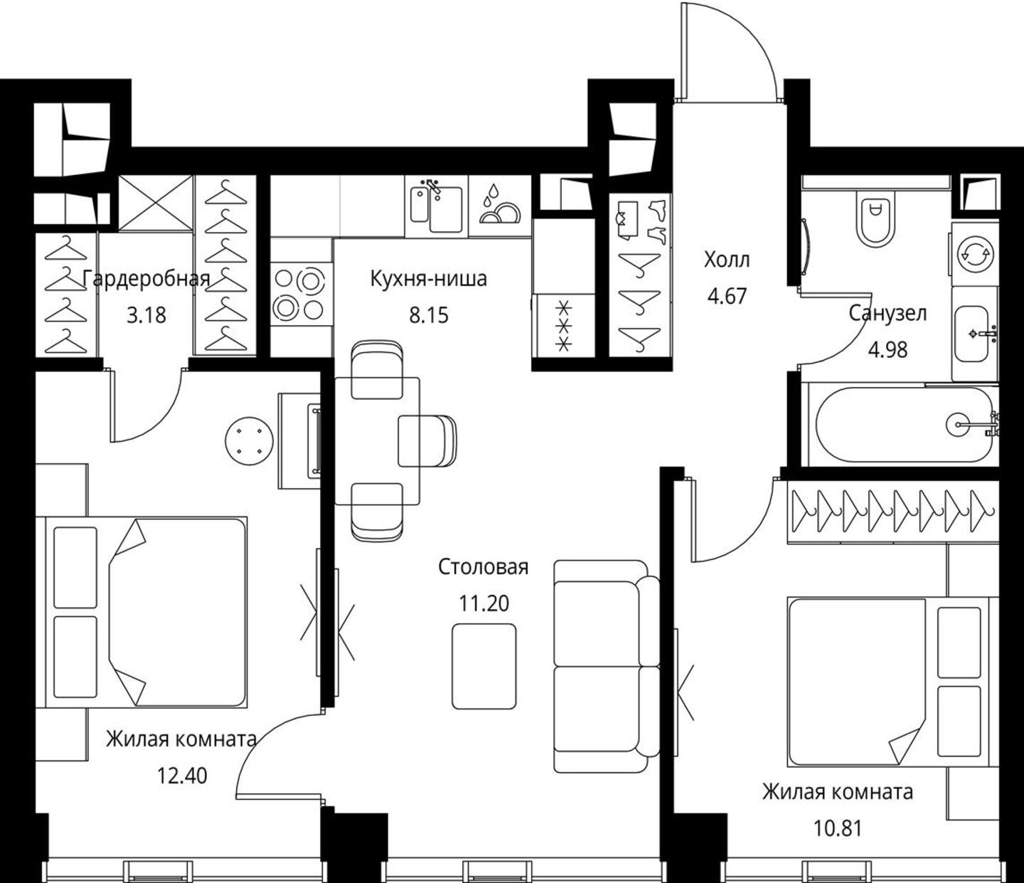 2-комнатная квартира с отделкой в ЖК City Bay на 47 этаже в 1 секции. Сдача в 3 кв. 2025 г.