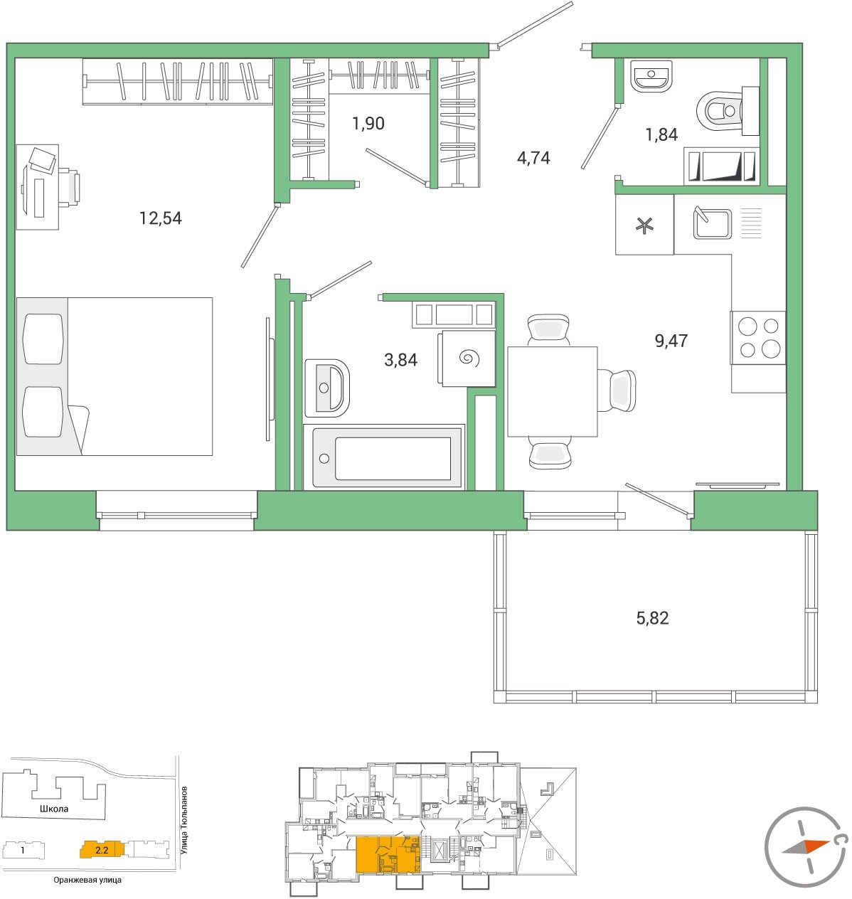 1-комнатная квартира с отделкой в ЖК City Bay на 4 этаже в 1 секции. Сдача в 3 кв. 2026 г.