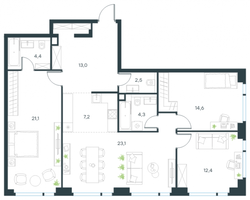 1-комнатная квартира (Студия) с отделкой в ЖК City Bay на 17 этаже в 1 секции. Сдача в 3 кв. 2026 г.