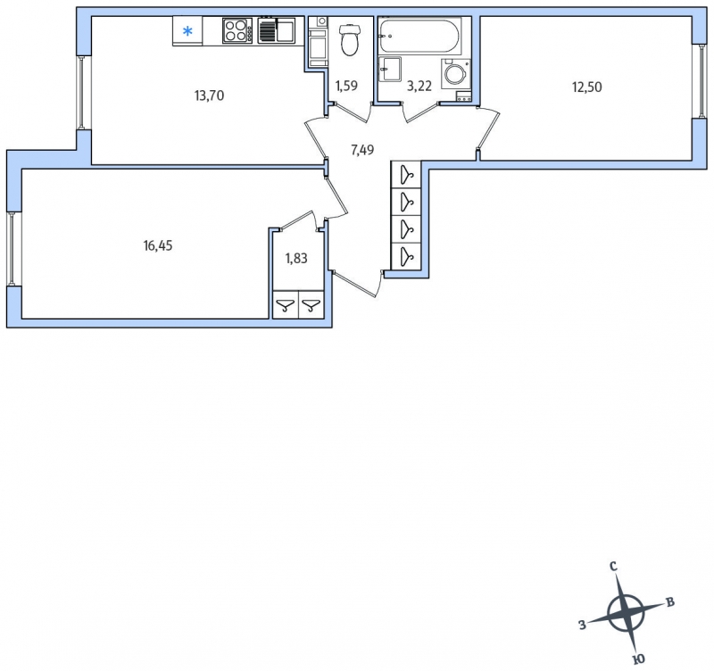 2-комнатная квартира с отделкой в ЖК City Bay на 47 этаже в 1 секции. Сдача в 4 кв. 2023 г.