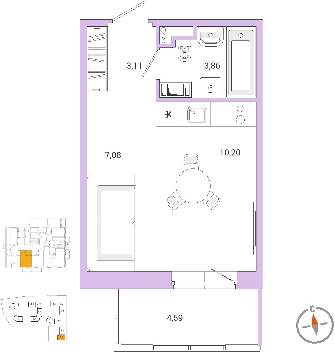 2-комнатная квартира с отделкой в ЖК City Bay на 13 этаже в 1 секции. Сдача в 3 кв. 2026 г.
