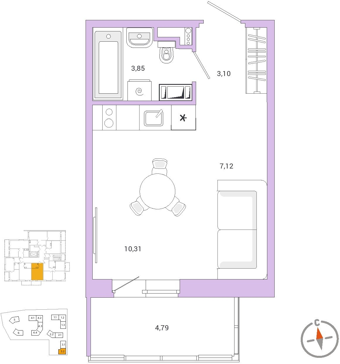 2-комнатная квартира с отделкой в ЖК City Bay на 2 этаже в 1 секции. Сдача в 4 кв. 2023 г.