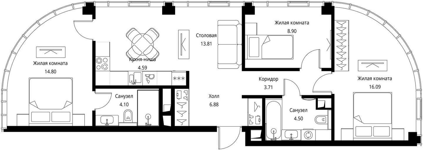 3-комнатная квартира с отделкой в ЖК City Bay на 29 этаже в 1 секции. Сдача в 3 кв. 2026 г.