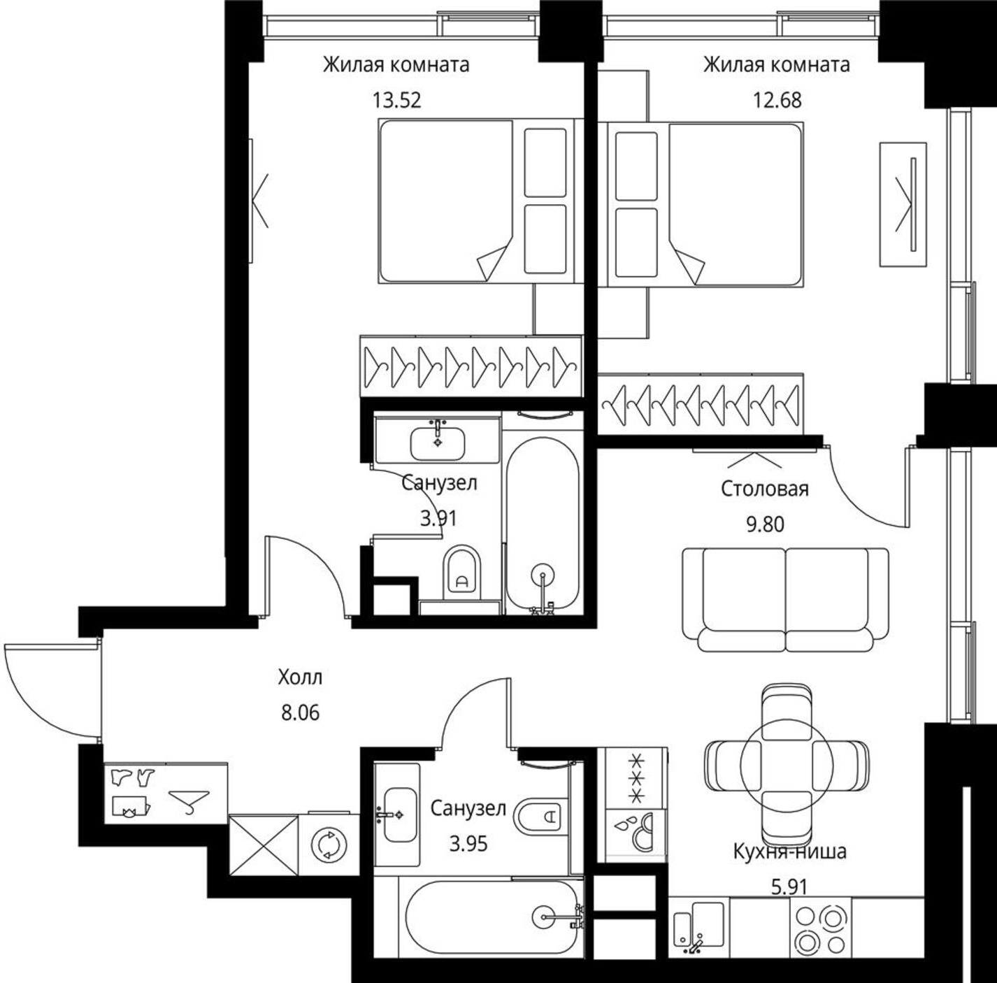 2-комнатная квартира с отделкой в ЖК Дом Достижение на 15 этаже в IV секции. Сдача в 3 кв. 2023 г.