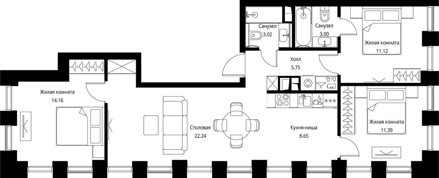 1-комнатная квартира с отделкой в ЖК Метрополия на 27 этаже в 1 секции. Сдача в 3 кв. 2024 г.