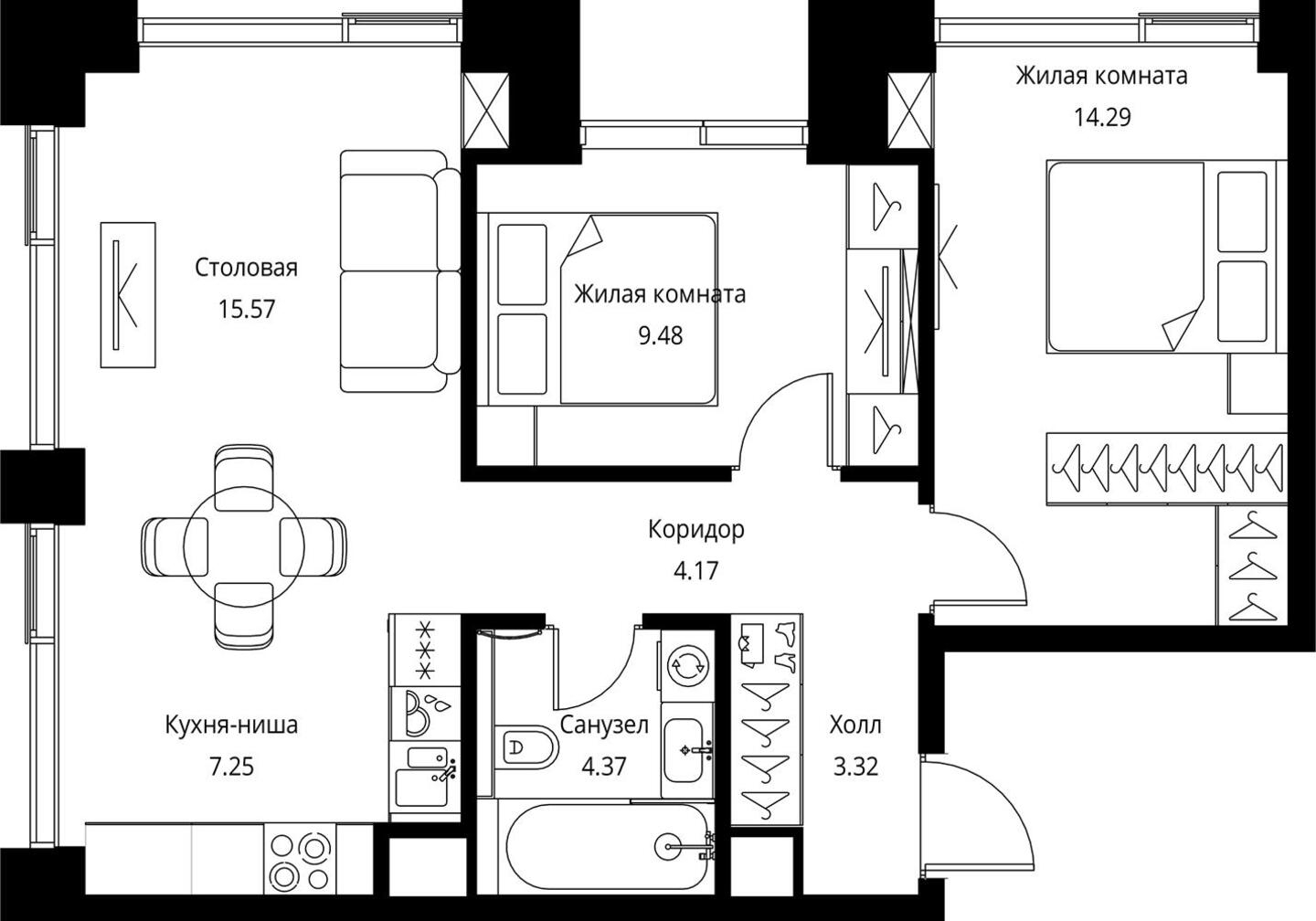 2-комнатная квартира с отделкой в ЖК City Bay на 3 этаже в 1 секции. Сдача в 2 кв. 2024 г.