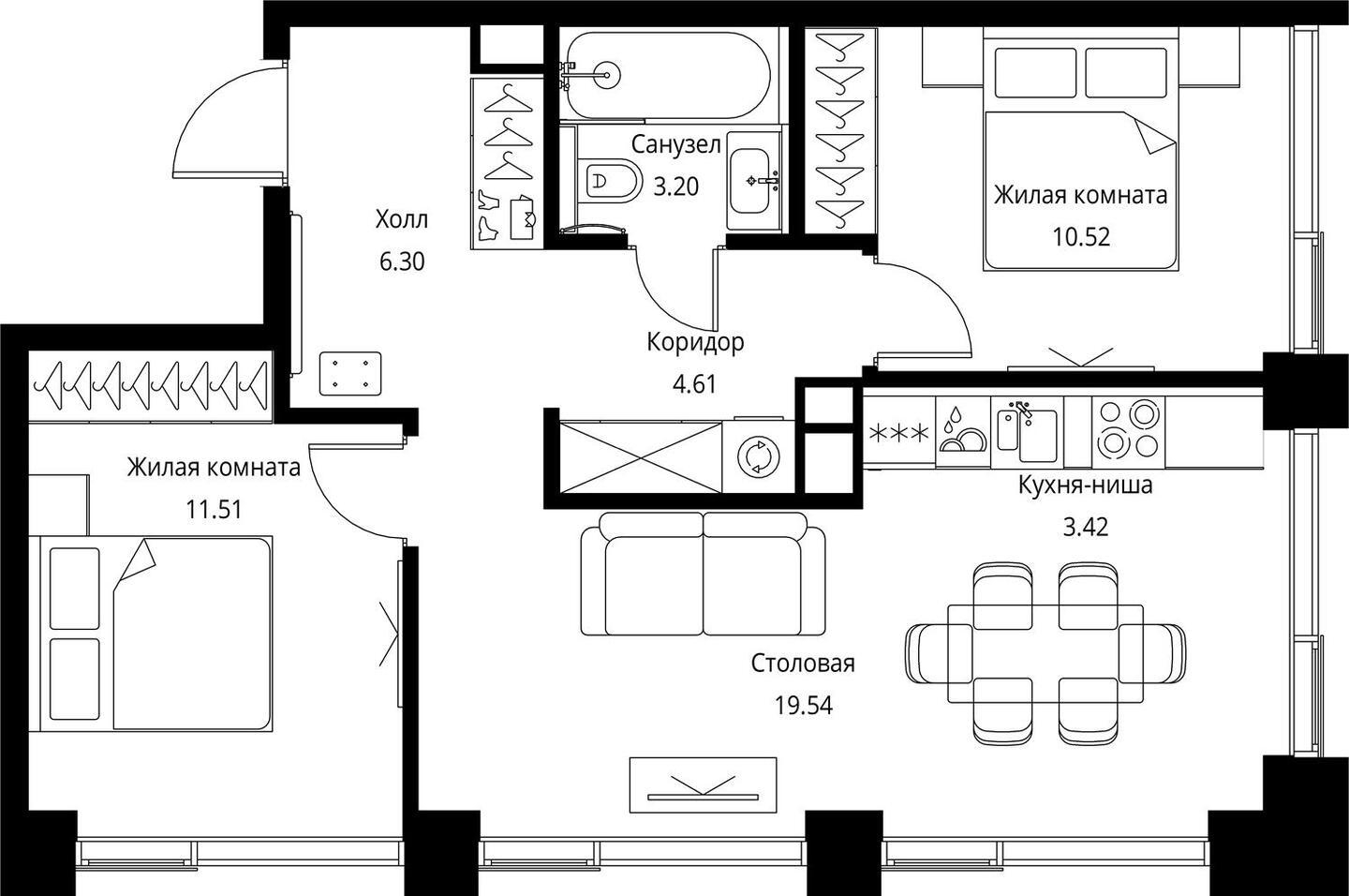 2-комнатная квартира с отделкой в ЖК City Bay на 37 этаже в 1 секции. Сдача в 2 кв. 2024 г.