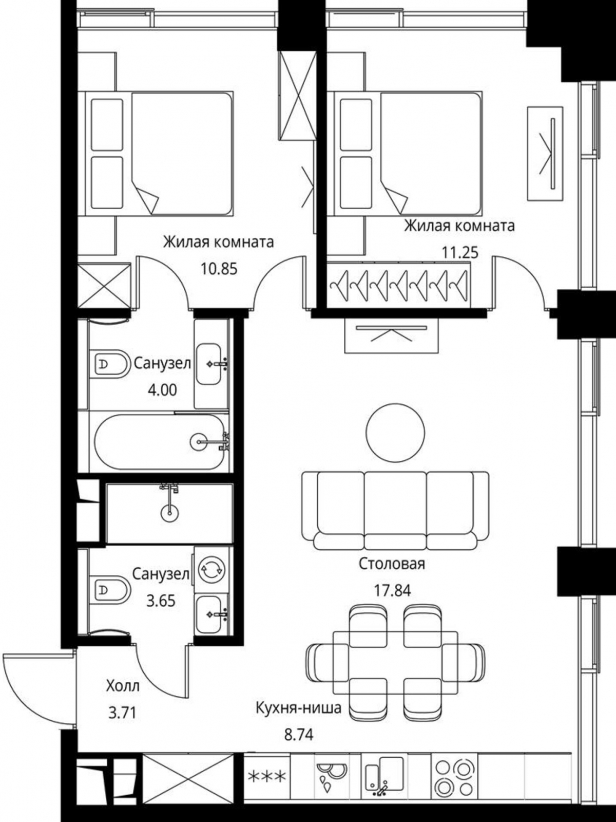 1-комнатная квартира (Студия) с отделкой в ЖК City Bay на 4 этаже в 1 секции. Сдача в 3 кв. 2026 г.