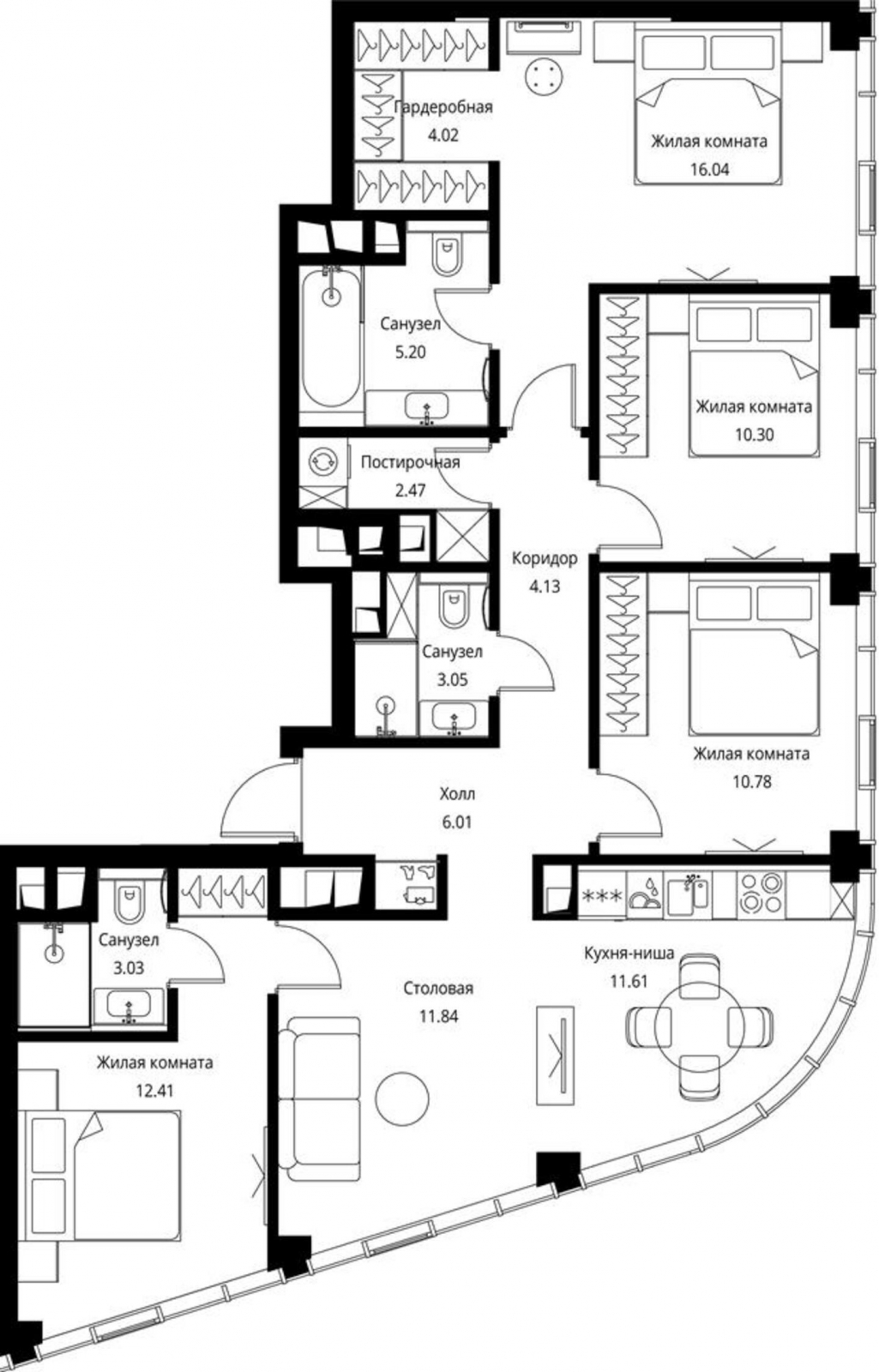 1-комнатная квартира с отделкой в ЖК City Bay на 43 этаже в 1 секции. Сдача в 2 кв. 2024 г.