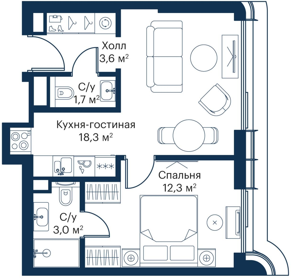 1-комнатная квартира (Студия) с отделкой в ЖК City Bay на 30 этаже в 1 секции. Сдача в 3 кв. 2026 г.