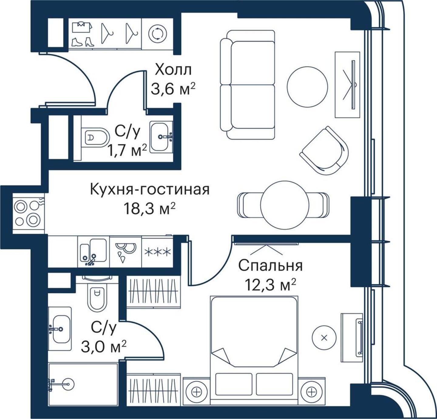 1-комнатная квартира (Студия) в ЖК Михалковский на 18 этаже в 2 секции. Сдача в 3 кв. 2024 г.