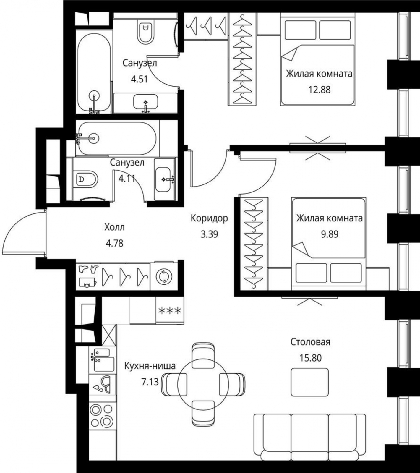 1-комнатная квартира с отделкой в ЖК City Bay на 14 этаже в 1 секции. Сдача в 3 кв. 2026 г.