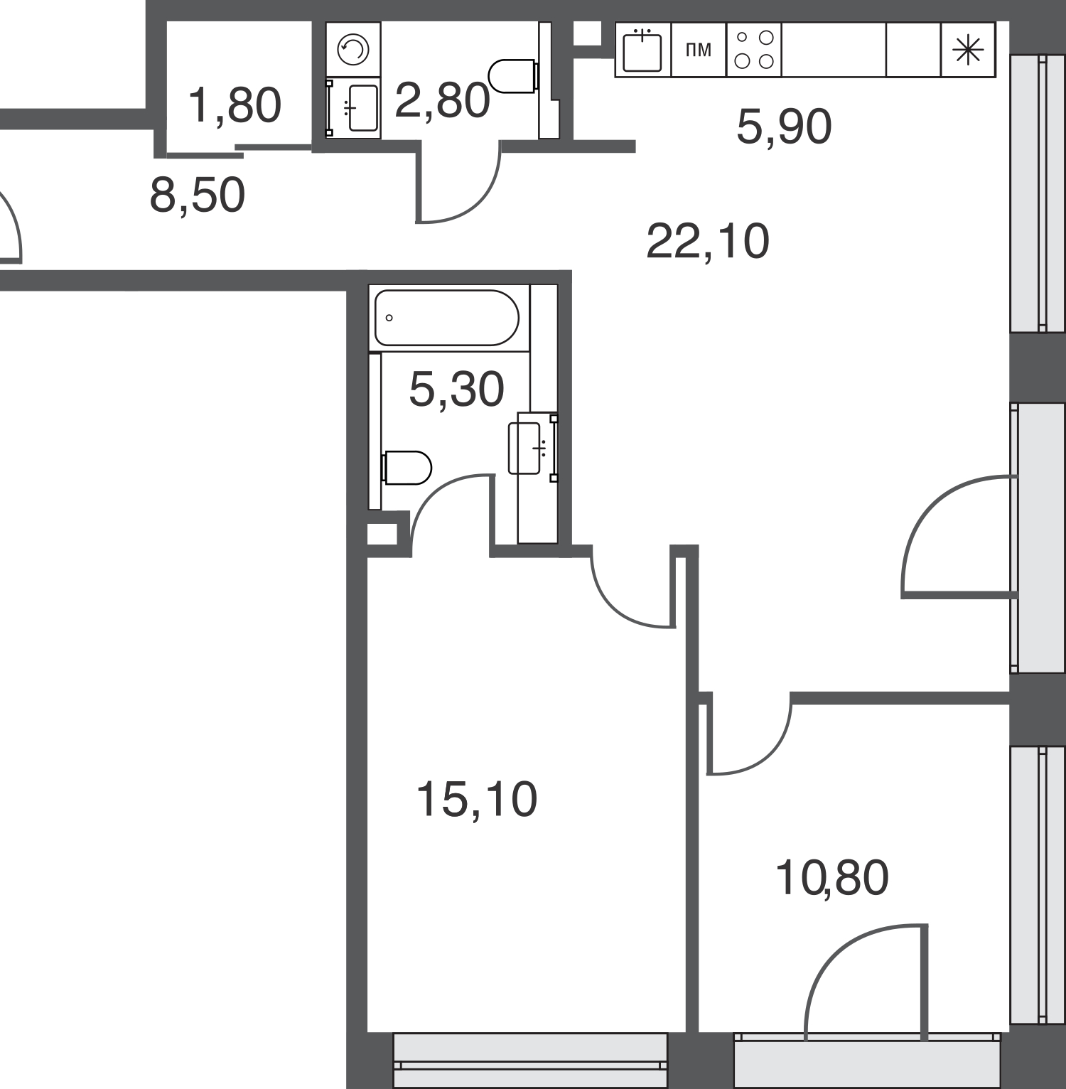 2-комнатная квартира с отделкой в ЖК City Bay на 15 этаже в 1 секции. Сдача в 3 кв. 2026 г.