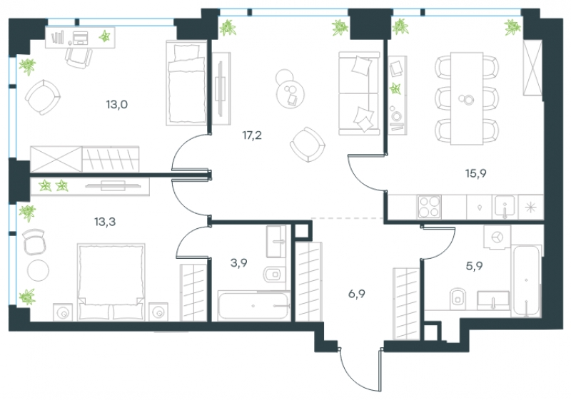 2-комнатная квартира с отделкой в ЖК City Bay на 35 этаже в 1 секции. Сдача в 3 кв. 2025 г.