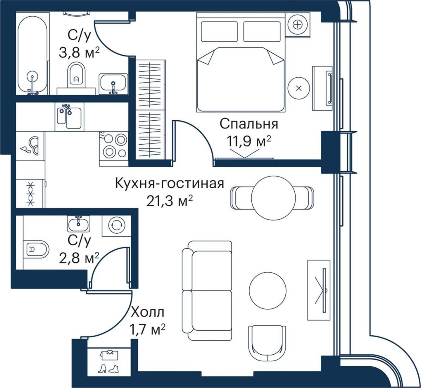 1-комнатная квартира в ЖК Friends на 21 этаже в 1 секции. Сдача в 1 кв. 2024 г.