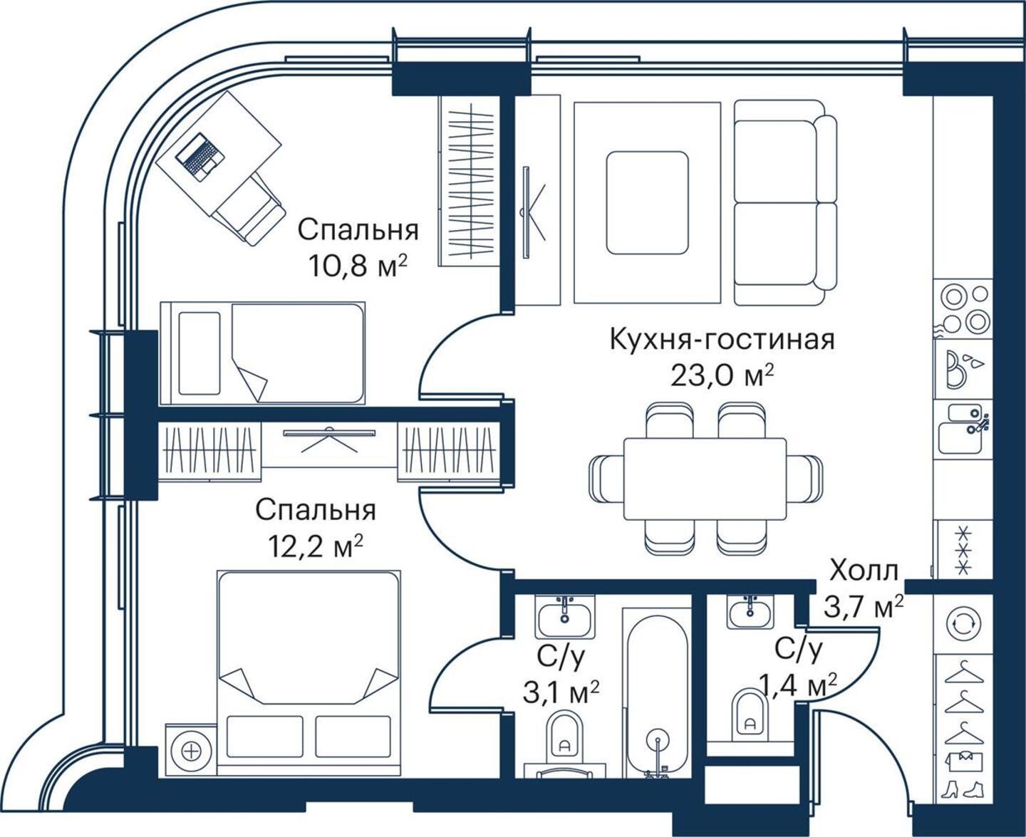 2-комнатная квартира в ЖК City Bay на 37 этаже в 1 секции. Сдача в 3 кв. 2025 г.