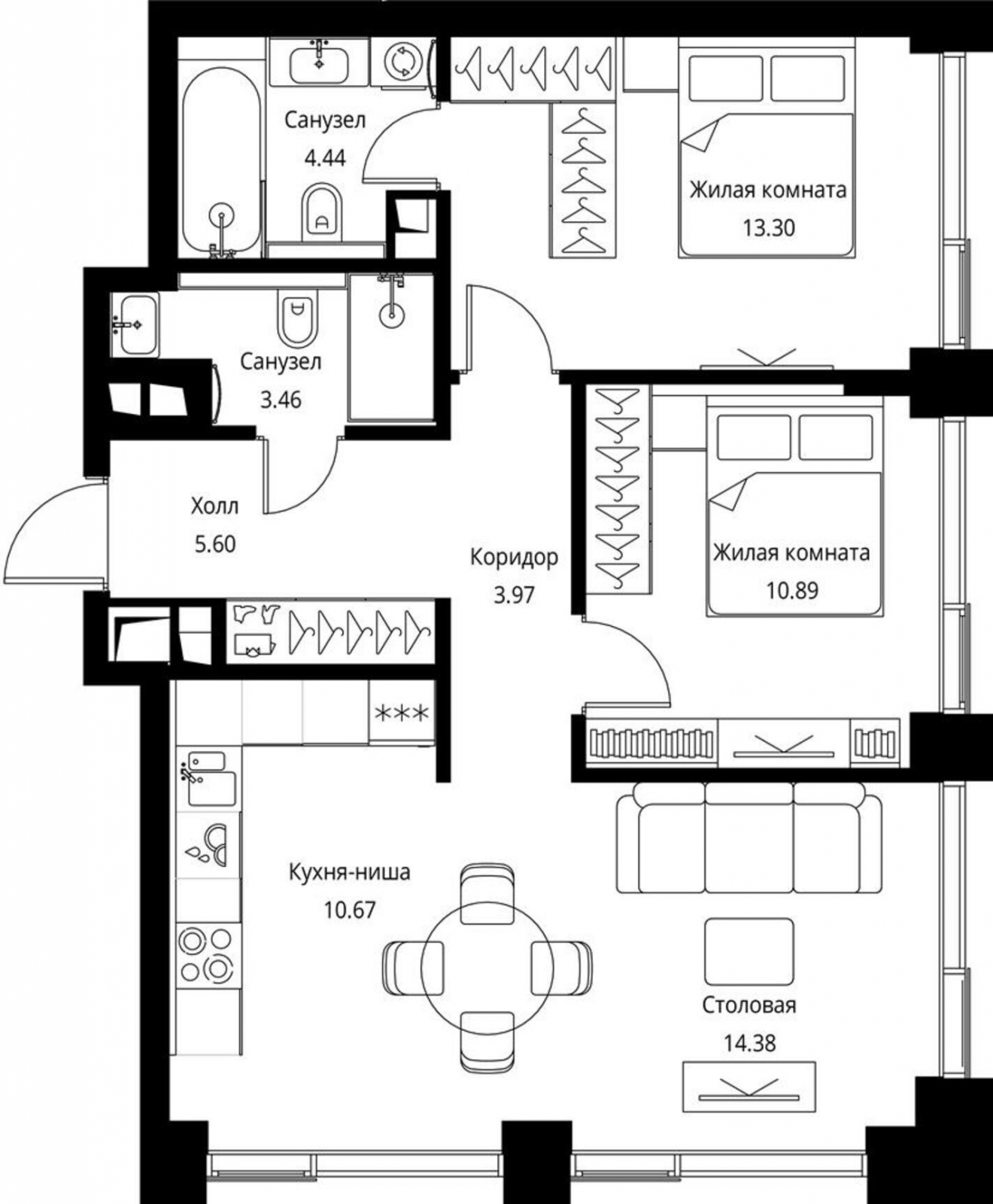 1-комнатная квартира в ЖК City Bay на 42 этаже в 1 секции. Сдача в 4 кв. 2023 г.