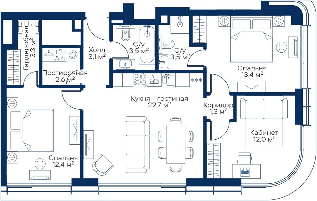 1-комнатная квартира (Студия) в ЖК Friends на 3 этаже в 1 секции. Сдача в 1 кв. 2024 г.