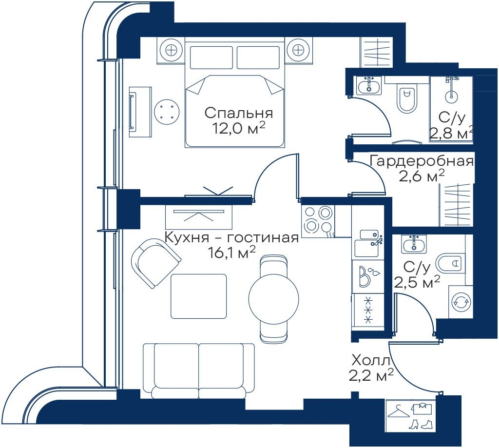 1-комнатная квартира в ЖК Бунинские кварталы на 6 этаже в 2 секции. Сдача в 2 кв. 2026 г.