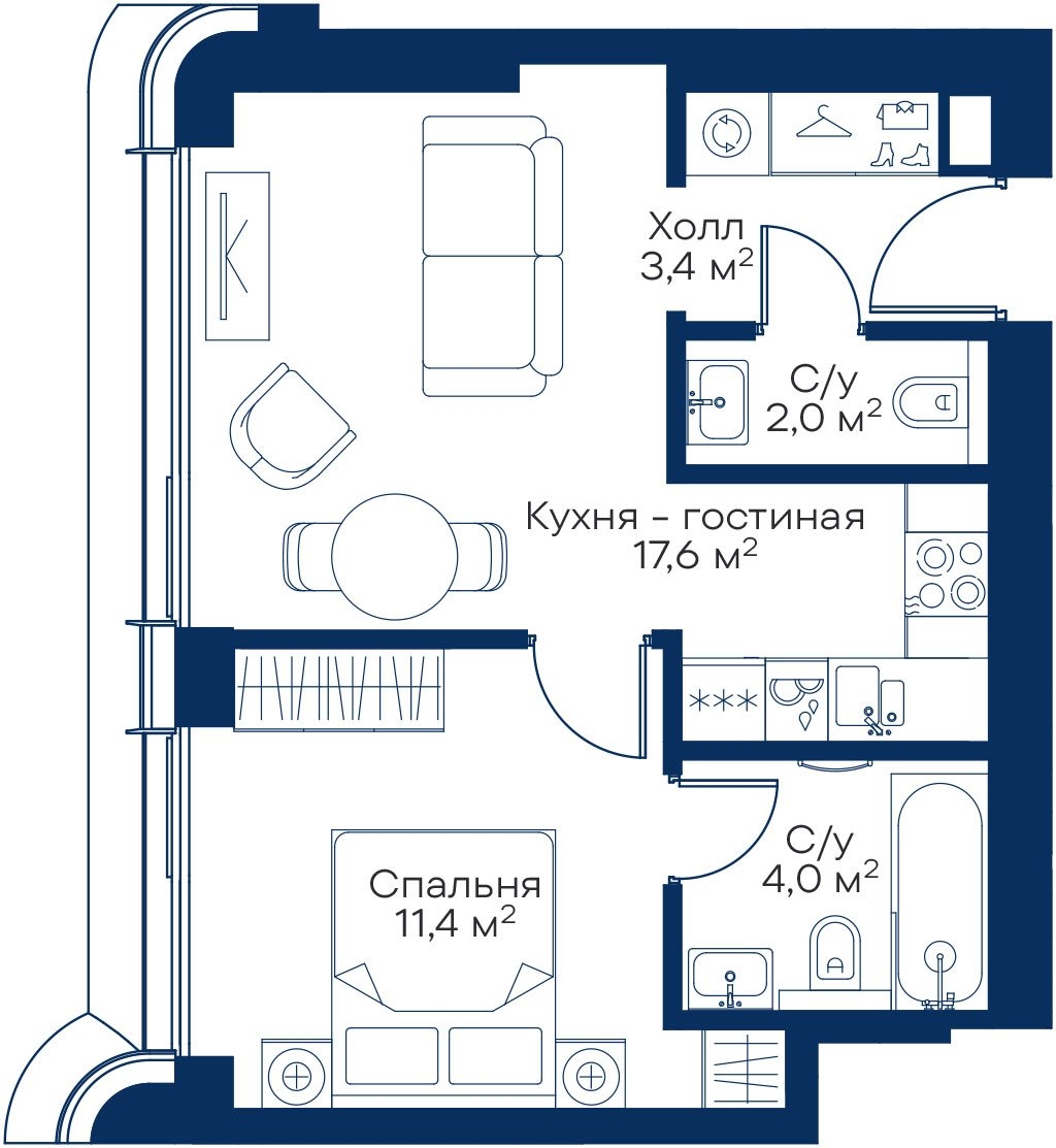 1-комнатная квартира в ЖК Friends на 8 этаже в 1 секции. Сдача в 1 кв. 2024 г.