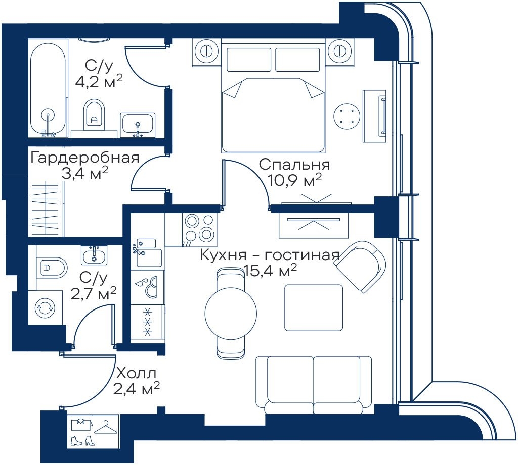 2-комнатная квартира с отделкой в ЖК City Bay на 51 этаже в 1 секции. Сдача в 2 кв. 2024 г.