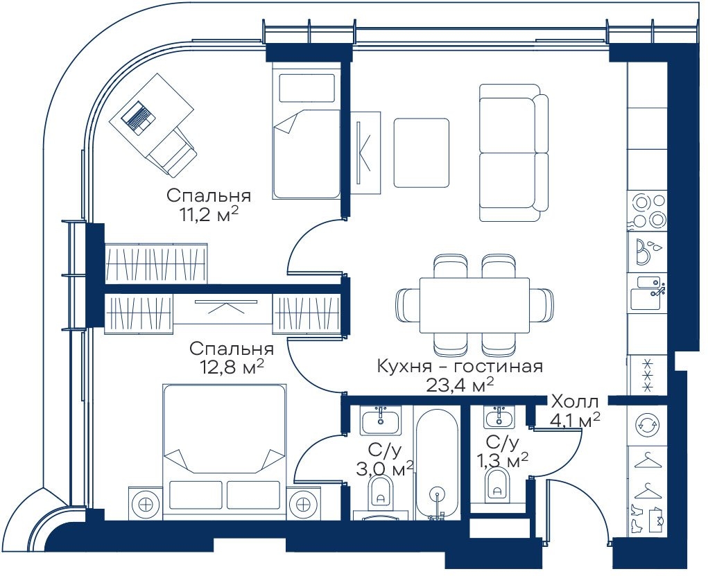 1-комнатная квартира (Студия) с отделкой в ЖК City Bay на 3 этаже в 1 секции. Сдача в 3 кв. 2026 г.