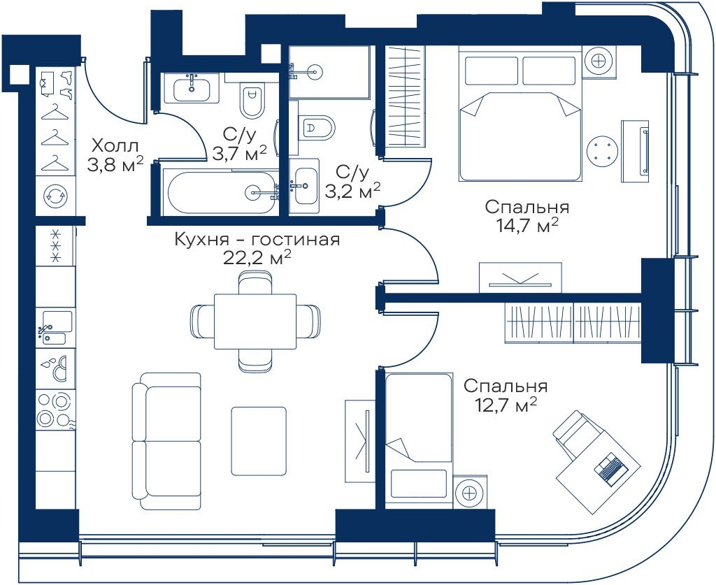 3-комнатная квартира с отделкой в ЖК City Bay на 20 этаже в 1 секции. Сдача в 3 кв. 2026 г.