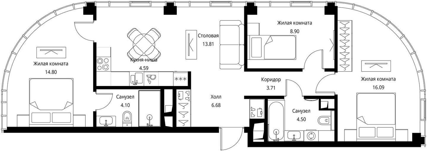 2-комнатная квартира с отделкой в ЖК Метрополия на 7 этаже в 1 секции. Сдача в 3 кв. 2024 г.