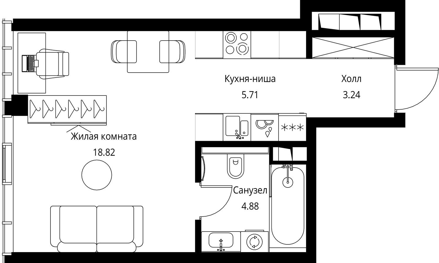 1-комнатная квартира (Студия) с отделкой в ЖК City Bay на 43 этаже в 1 секции. Сдача в 3 кв. 2026 г.