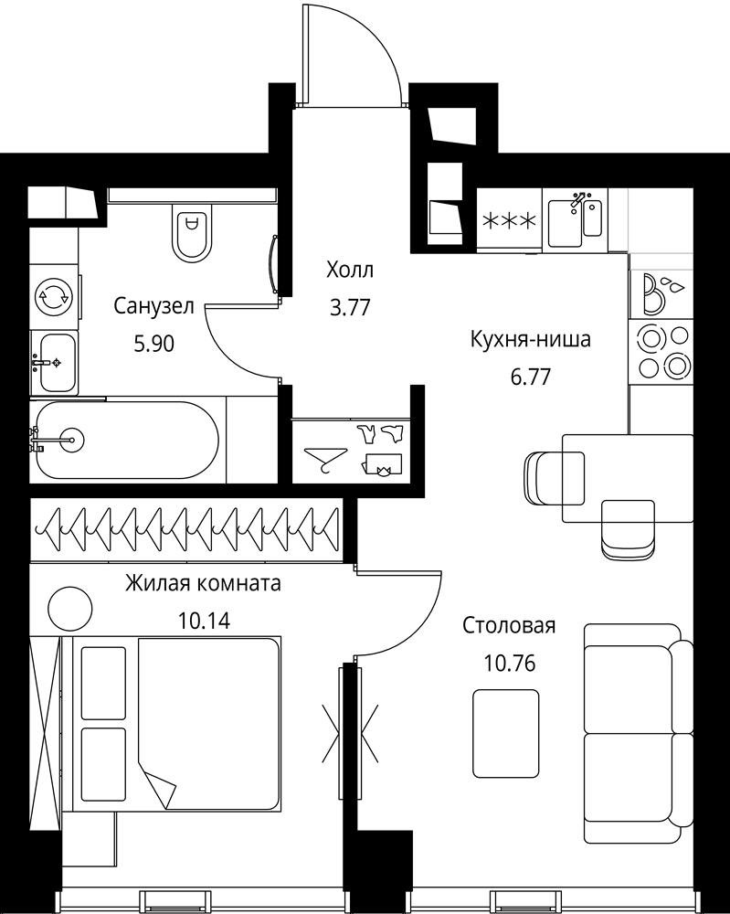 1-комнатная квартира (Студия) с отделкой в ЖК City Bay на 11 этаже в 1 секции. Сдача в 3 кв. 2026 г.