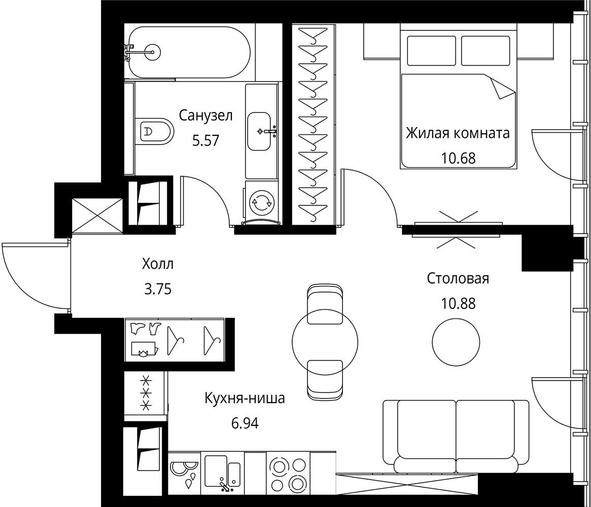 1-комнатная квартира в ЖК Михалковский на 2 этаже в 2 секции. Сдача в 3 кв. 2024 г.