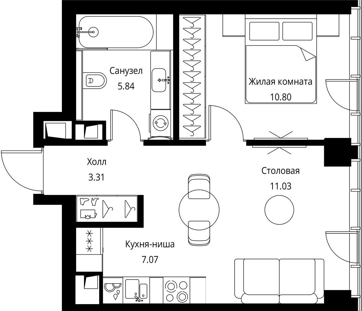 1-комнатная квартира с отделкой в ЖК City Bay на 32 этаже в 1 секции. Сдача в 3 кв. 2025 г.