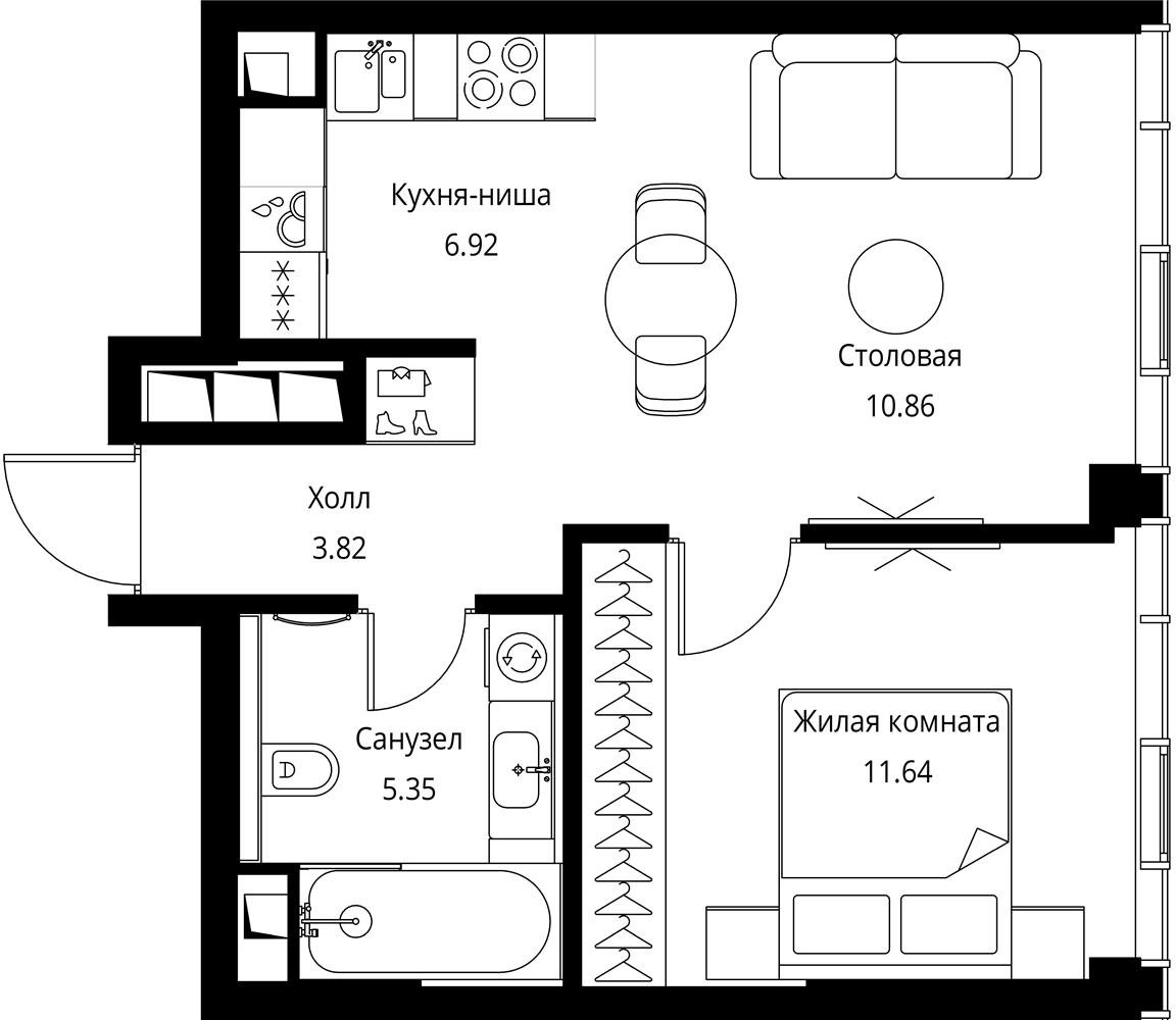 1-комнатная квартира с отделкой в ЖК City Bay на 43 этаже в 1 секции. Сдача в 3 кв. 2026 г.