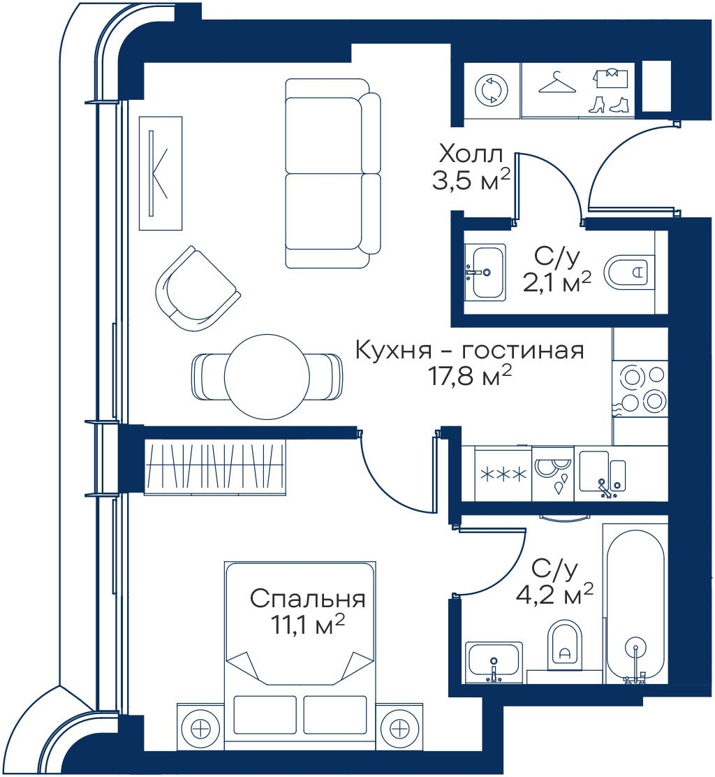 1-комнатная квартира в ЖК Бунинские кварталы на 12 этаже в 2 секции. Сдача в 2 кв. 2026 г.