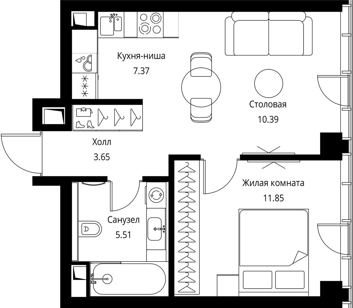 1-комнатная квартира с отделкой в ЖК City Bay на 11 этаже в 1 секции. Сдача в 3 кв. 2026 г.