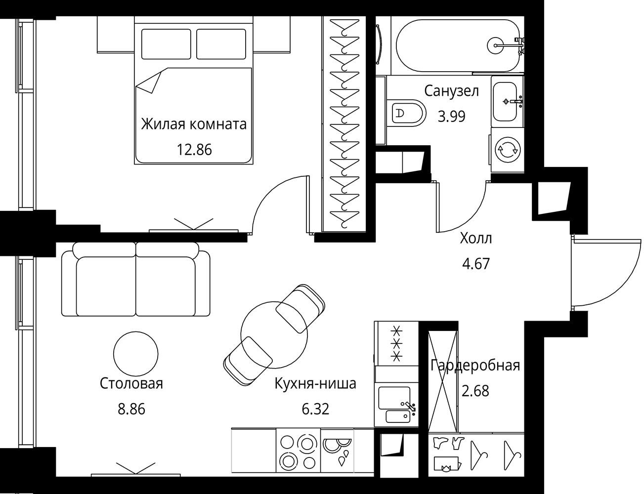 1-комнатная квартира с отделкой в ЖК City Bay на 11 этаже в 1 секции. Сдача в 3 кв. 2026 г.