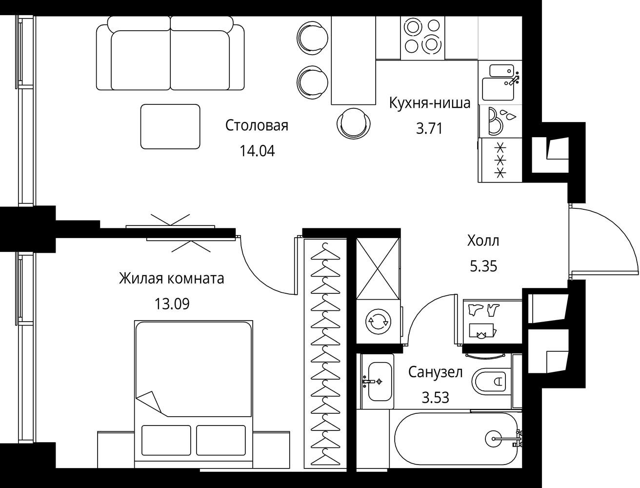 1-комнатная квартира с отделкой в ЖК City Bay на 48 этаже в 1 секции. Сдача в 2 кв. 2024 г.