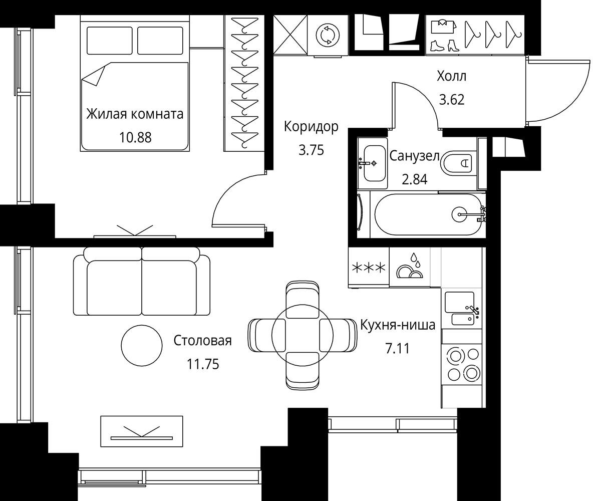 1-комнатная квартира в ЖК Михалковский на 9 этаже в 5 секции. Сдача в 3 кв. 2024 г.